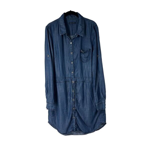 Tommy Hilfiger Blue Dark Chambray Sheen Button Up Long Sleeve‎ Shirt Dress Women - Picture 1 of 8